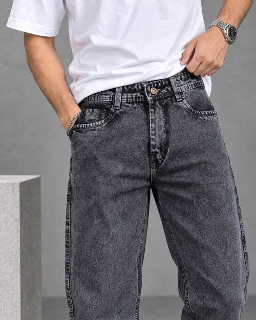 Black Embroidered Baggy Mom-Fit Denim Jeans