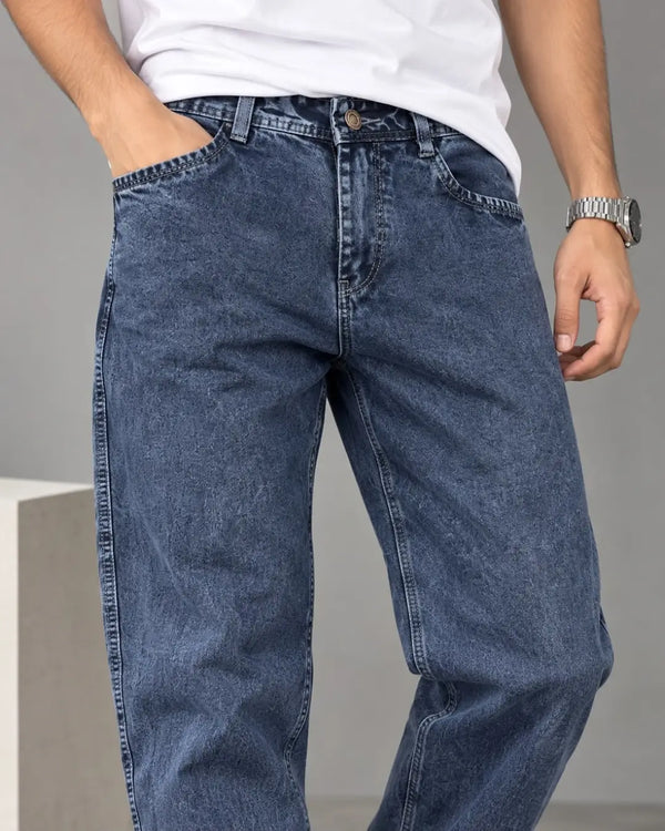Dark Blue Embroidered Baggy Mom-Fit Denim Jeans