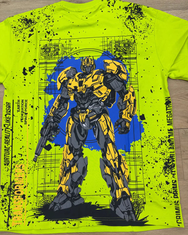 Neon Green Robot Graphic T-Shirt