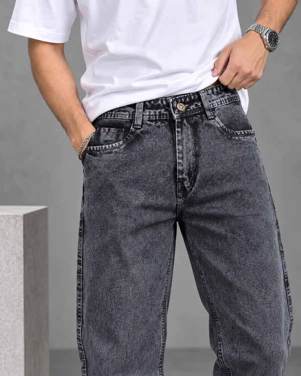 Black Embroidered Baggy Mom-Fit Denim Jeans